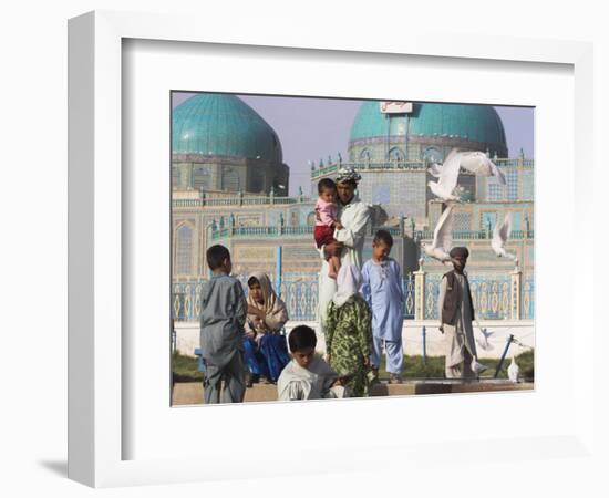 Family Feeding the Famous White Pigeons, Shrine of Hazrat Ali, Mazar-I-Sharif, Afghanistan-Jane Sweeney-Framed Photographic Print