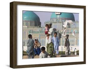 Family Feeding the Famous White Pigeons, Shrine of Hazrat Ali, Mazar-I-Sharif, Afghanistan-Jane Sweeney-Framed Photographic Print