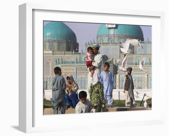 Family Feeding the Famous White Pigeons, Shrine of Hazrat Ali, Mazar-I-Sharif, Afghanistan-Jane Sweeney-Framed Photographic Print