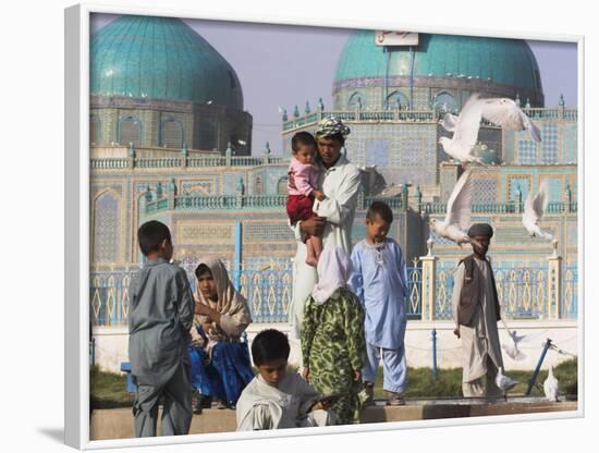 Family Feeding the Famous White Pigeons, Shrine of Hazrat Ali, Mazar-I-Sharif, Afghanistan-Jane Sweeney-Framed Photographic Print