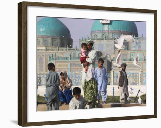 Family Feeding the Famous White Pigeons, Shrine of Hazrat Ali, Mazar-I-Sharif, Afghanistan-Jane Sweeney-Framed Photographic Print