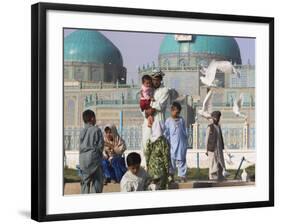 Family Feeding the Famous White Pigeons, Shrine of Hazrat Ali, Mazar-I-Sharif, Afghanistan-Jane Sweeney-Framed Photographic Print