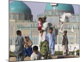Family Feeding the Famous White Pigeons, Shrine of Hazrat Ali, Mazar-I-Sharif, Afghanistan-Jane Sweeney-Mounted Photographic Print