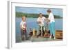 Family Fishing on Midwestern Lake, Retro-null-Framed Art Print