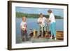 Family Fishing on Midwestern Lake, Retro-null-Framed Art Print