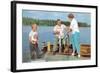 Family Fishing on Midwestern Lake, Retro-null-Framed Art Print