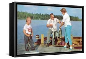 Family Fishing on Midwestern Lake, Retro-null-Framed Stretched Canvas