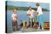 Family Fishing on Midwestern Lake, Retro-null-Stretched Canvas