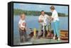 Family Fishing on Midwestern Lake, Retro-null-Framed Stretched Canvas