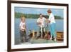 Family Fishing on Midwestern Lake, Retro-null-Framed Premium Giclee Print