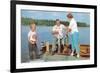 Family Fishing on Midwestern Lake, Retro-null-Framed Premium Giclee Print