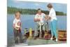 Family Fishing on Midwestern Lake, Retro-null-Mounted Premium Giclee Print