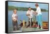 Family Fishing on Midwestern Lake, Retro-null-Framed Stretched Canvas