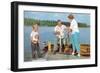 Family Fishing on Midwestern Lake, Retro-null-Framed Art Print