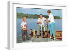 Family Fishing on Midwestern Lake, Retro-null-Framed Art Print