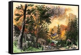 Family Fleeing a Forest Fire in the Maine Woods, 1850s-null-Framed Stretched Canvas