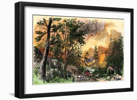 Family Fleeing a Forest Fire in the Maine Woods, 1850s-null-Framed Giclee Print