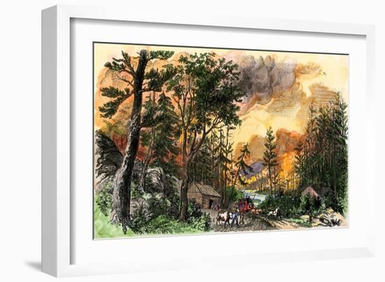 Family Fleeing a Forest Fire in the Maine Woods, 1850s-null-Framed Giclee Print