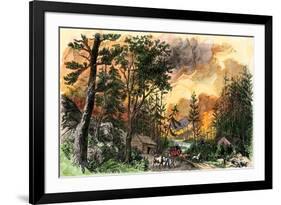 Family Fleeing a Forest Fire in the Maine Woods, 1850s-null-Framed Giclee Print