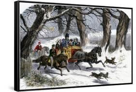 Family Going to a Christmas Party by Horse-Drawn Sleigh, England, 1850s-null-Framed Stretched Canvas