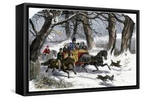 Family Going to a Christmas Party by Horse-Drawn Sleigh, England, 1850s-null-Framed Stretched Canvas