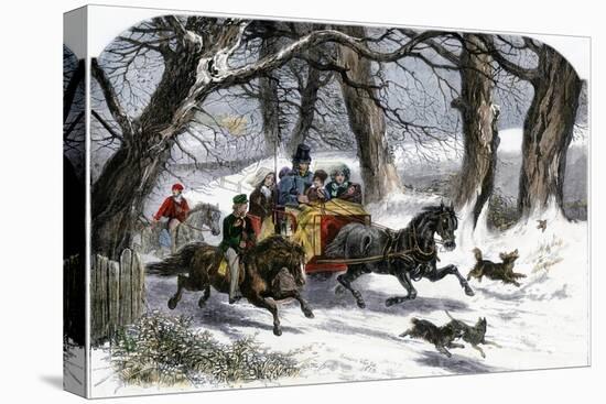 Family Going to a Christmas Party by Horse-Drawn Sleigh, England, 1850s-null-Stretched Canvas