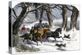 Family Going to a Christmas Party by Horse-Drawn Sleigh, England, 1850s-null-Stretched Canvas