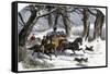 Family Going to a Christmas Party by Horse-Drawn Sleigh, England, 1850s-null-Framed Stretched Canvas