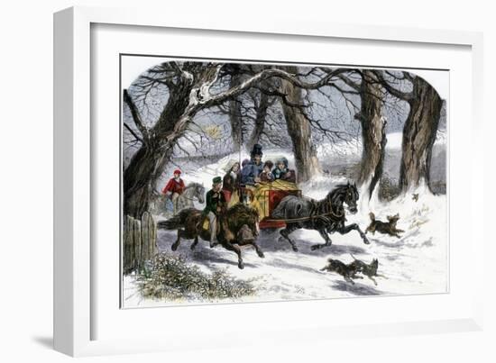 Family Going to a Christmas Party by Horse-Drawn Sleigh, England, 1850s-null-Framed Giclee Print