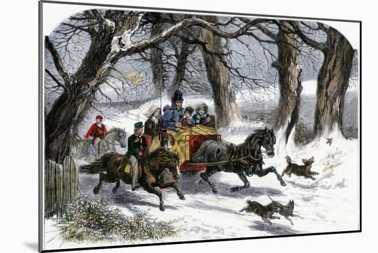 Family Going to a Christmas Party by Horse-Drawn Sleigh, England, 1850s-null-Mounted Giclee Print
