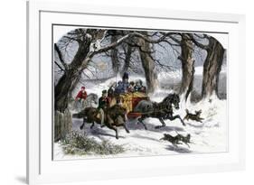 Family Going to a Christmas Party by Horse-Drawn Sleigh, England, 1850s-null-Framed Giclee Print