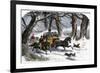 Family Going to a Christmas Party by Horse-Drawn Sleigh, England, 1850s-null-Framed Giclee Print