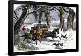 Family Going to a Christmas Party by Horse-Drawn Sleigh, England, 1850s-null-Framed Giclee Print