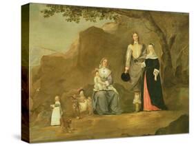 Family Group with a Dog and Goat in a Mountainous Landscape-Gerard ter Borch-Stretched Canvas