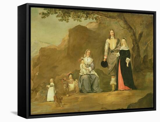 Family Group with a Dog and Goat in a Mountainous Landscape-Gerard ter Borch-Framed Stretched Canvas