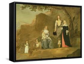 Family Group with a Dog and Goat in a Mountainous Landscape-Gerard ter Borch-Framed Stretched Canvas