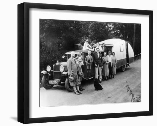 Family Group with their 1930 Fiat Towing a Caravan, (C1930)-null-Framed Photographic Print