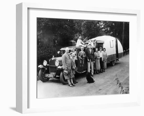 Family Group with their 1930 Fiat Towing a Caravan, (C1930)-null-Framed Photographic Print