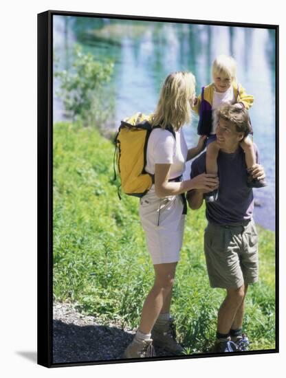 Family Hiking by a Pond-null-Framed Stretched Canvas