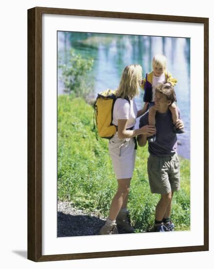 Family Hiking by a Pond-null-Framed Photographic Print