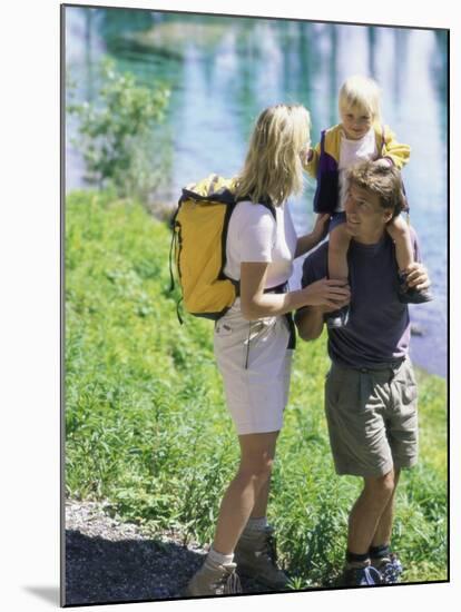 Family Hiking by a Pond-null-Mounted Photographic Print