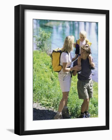 Family Hiking by a Pond-null-Framed Photographic Print