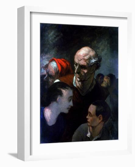 Family in a Barricade During the Paris Commune, 1870-Honoré Daumier-Framed Giclee Print