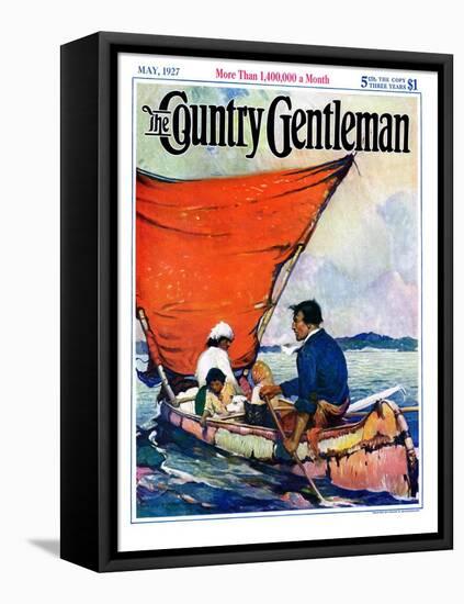 "Family in Canoe," Country Gentleman Cover, May 1, 1927-Frank Schoonover-Framed Stretched Canvas