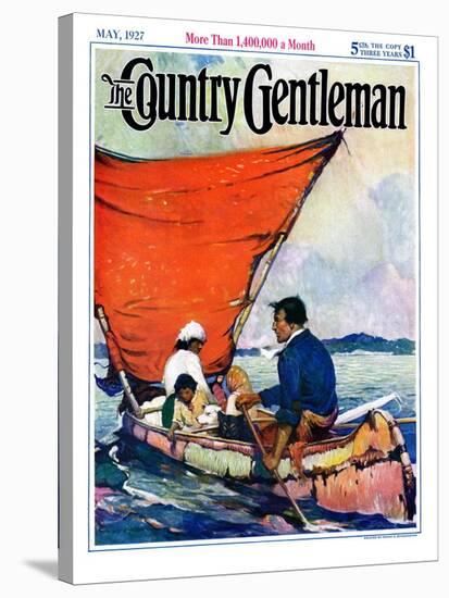 "Family in Canoe," Country Gentleman Cover, May 1, 1927-Frank Schoonover-Stretched Canvas