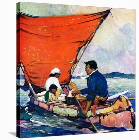 "Family in Canoe,"May 1, 1927-Frank Schoonover-Stretched Canvas