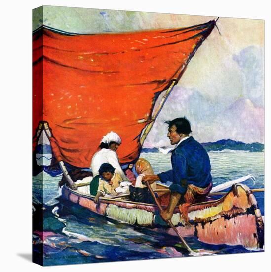 "Family in Canoe,"May 1, 1927-Frank Schoonover-Stretched Canvas