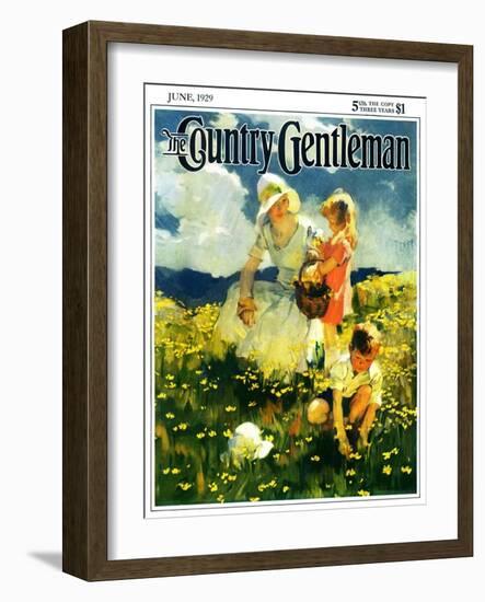 "Family in Field of Buttercups," Country Gentleman Cover, June 1, 1929-Haddon Sundblom-Framed Giclee Print
