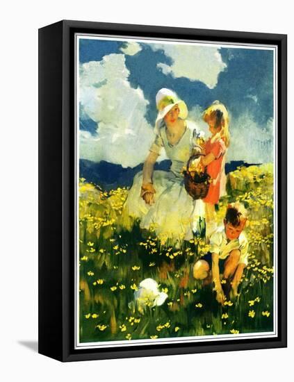 "Family in Field of Buttercups,"June 1, 1929-Haddon Sundblom-Framed Stretched Canvas