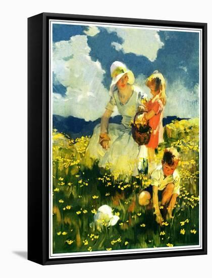 "Family in Field of Buttercups,"June 1, 1929-Haddon Sundblom-Framed Stretched Canvas